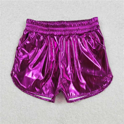 4.14  8 Colors Sibling Baby Girls Pockets Leather Metallic Elastic Bottom Shorts