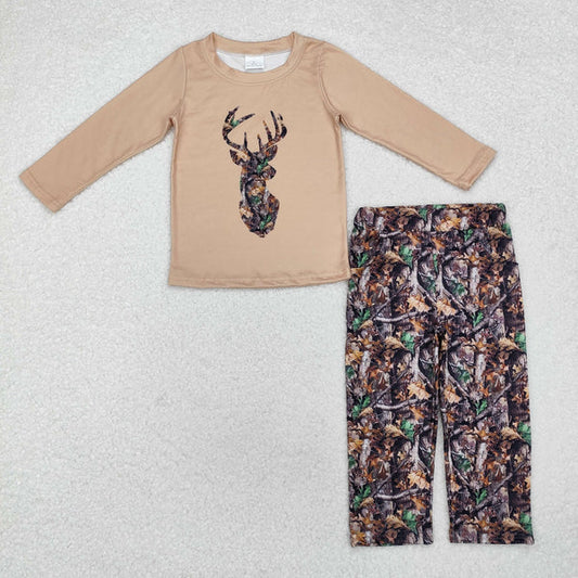 BLP0615 Baby Boys Fall Camo Deer Top Pants Clothes Set