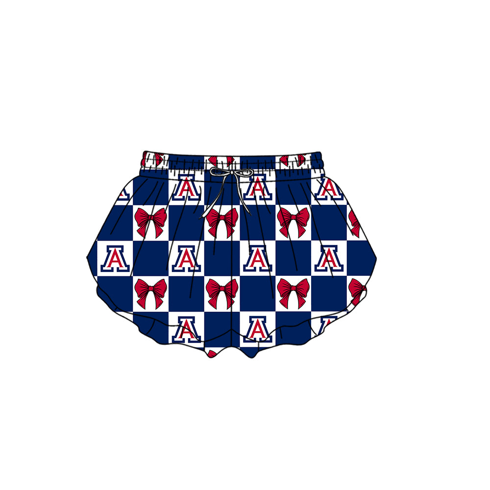 Custom Moq 3 or 5 Team Design Baby Girl Navy Bows Plaid Team Ruffle Shorts