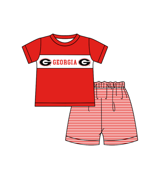 1.30 Custom Order Moq 3 Baby Boy Georgia Team Tunic Top Stripe Shorts Clothes Sets