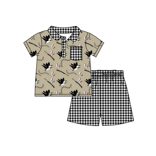 BSSO1106 Baby Boys Hunting Mallard Ducks Pocket Tee Shirt Shorts Clothes Sets Preorder