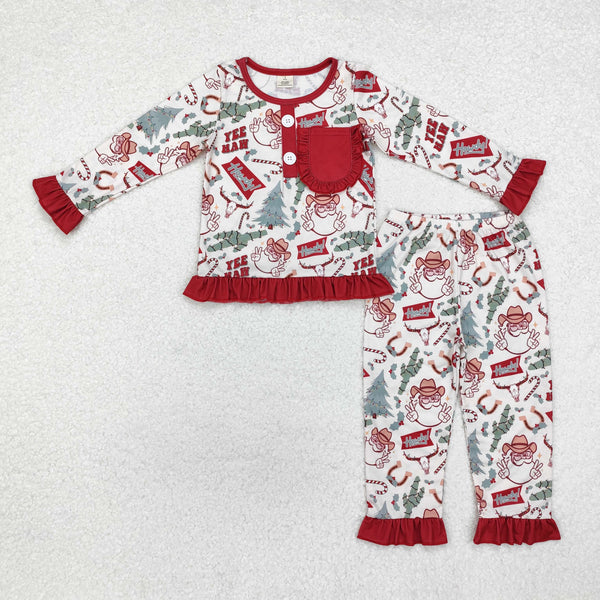 GLP1414 Baby Girls Christmas Western Santa Cactus Bamboo Pajamas Clothes Set