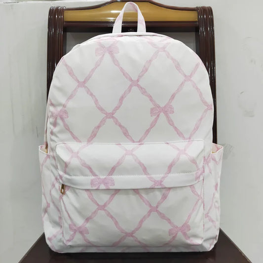 BA0225 Pink and white backpack with bow design