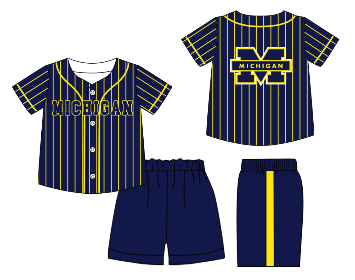 Custom Milk Silk Order MOQ:3 or 5 pcs Each Design Team State Kids Summer Navy Blue Short Sleeve Shorts Sets-26.1.21