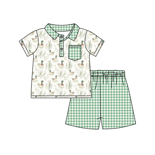 BSSO1105 Baby Boys Green Mallard Ducks Pocket Tee Shirt Shorts Clothes Sets Preorder