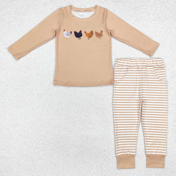 BLP0865 Baby Boys Fall Chicken Farm Top Pants Clothes Set