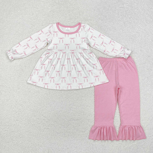 GLP1973 Baby Girls Pink Bows Tunic Top Ruffle Pants Clothes Set