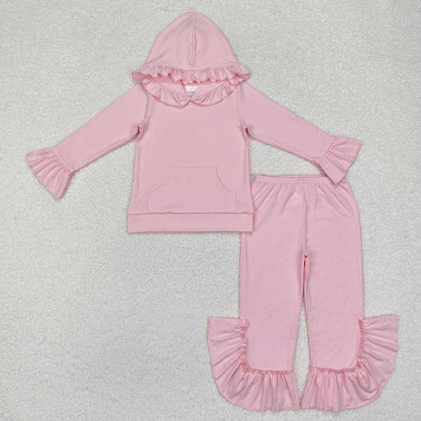 GLP2059 Baby Girls Pink Hooded Ruffle Top Bell Pants Clothes Set