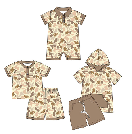 26.1.16 Custom (moq 3 or 5) Sibling Baby Boy Football Team Short Sleeve Shorts 2Pcs Clothes Set Kids Bubble Romper