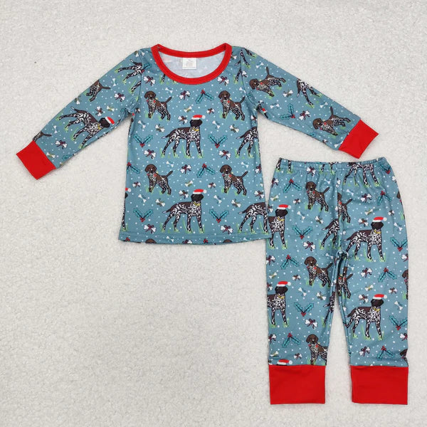 BLP0850 Baby Boys Christmas Dog Shirt Pants Pajamas Bamboo Clothes Set