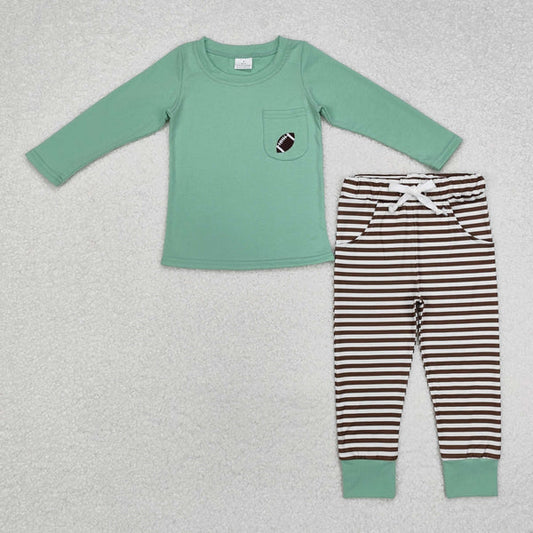 BLP0793 Baby Boys Green Football Pocket Top Stripes Pants Outfits Set