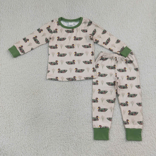 BLP1482 Kids Baby Boys Camo Ducks Plaid Top Pants Hunting Pajamas Sets