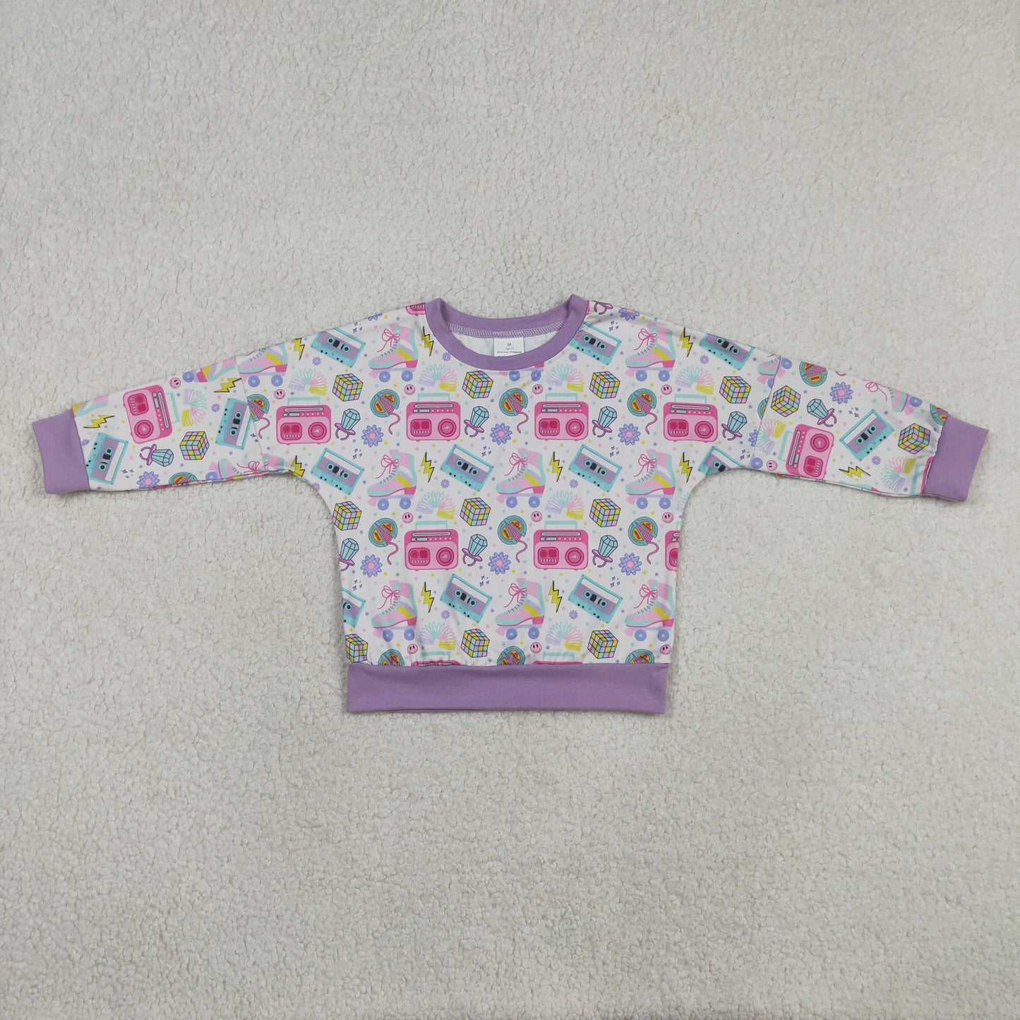 RTS NO MOQ（In Stock) CD Rubik's Cube roller skate purple-white long-sleeved top