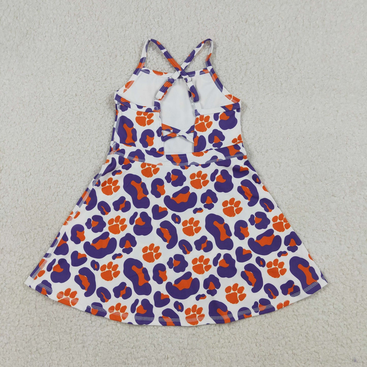 GSD3687 Kids Baby Girl Strap Leopard Pawls Team Yoga Active Shorts Knee Length Dress