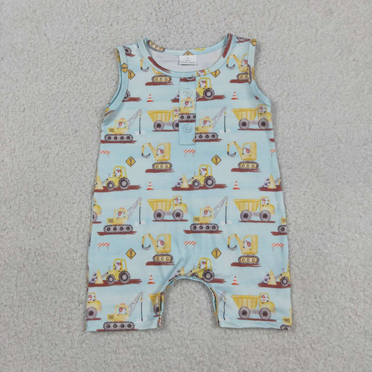 SR3085 Newborn Baby Boys Sleeveless Excavators Button Rompers
