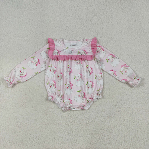 8.14 LR2208 Baby Girls Long Sleeves Pink Santa Ruffle Romper