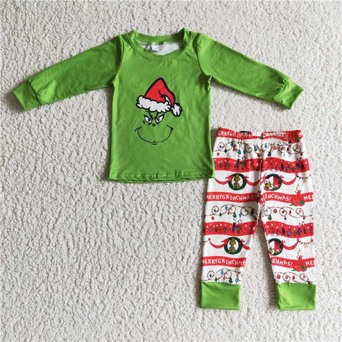 7.24 RTS NO MOQ ETA 5/7days arrived 6 A14-19 Kids Christmas Clothing Boys Long Sleeve Top And Long Pants Pajamas Cartoon Print