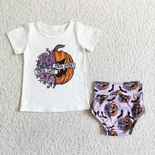 7.25 RTS NO MOQ ETA 5/7days GBO0062 baby‘s halloween summer outfit short sleeve pumpkin print