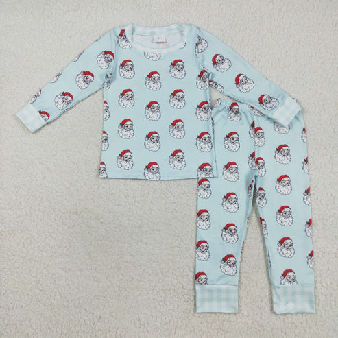 8.12 BLP1090 Baby Boys Blue Long Sleeves Santa Top Pant Pajamas Set