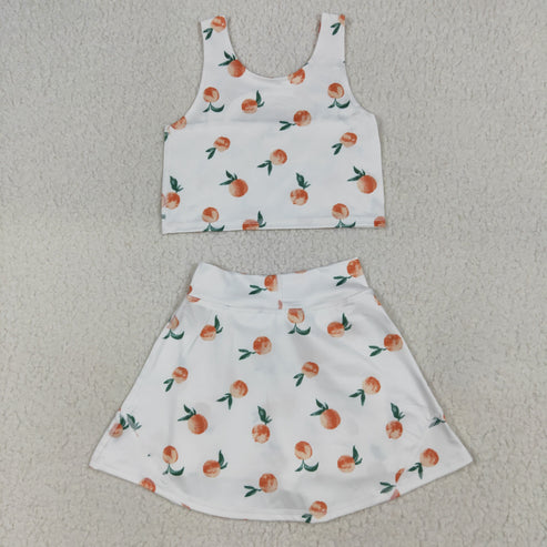 7.15 GSD2738 Baby Girls Summer White Peach Top Skirts Active Wear Clothes Set