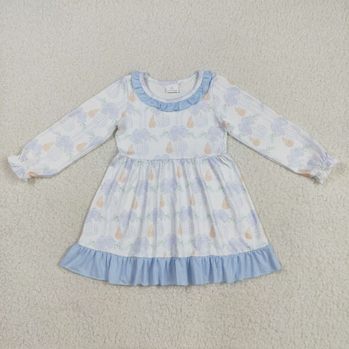 8.12 GLD1129 Baby Girls Long Ruffle Sleeves Pumpkins Plaid Knee Length Dress