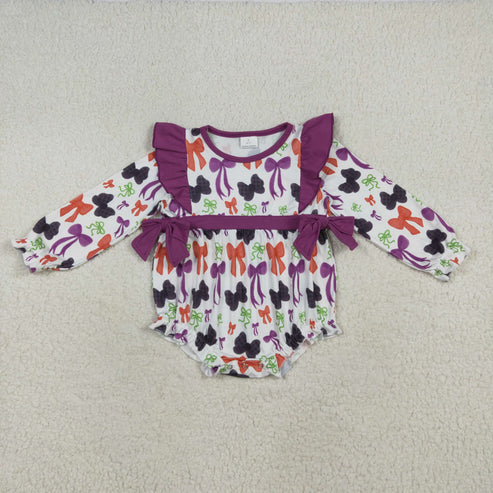 8.14 LR2285 Baby Girls Long Sleeves Colorful Bows Plaid Ruffle Romper