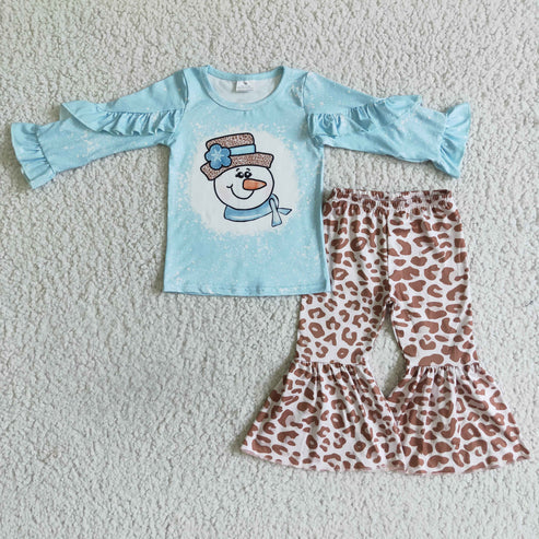 7.25 RTS NO MOQ ETA 5/7days Arrived GLP0093 girls clothing long sleeve long pants baby girl outfit milk silk snowman print