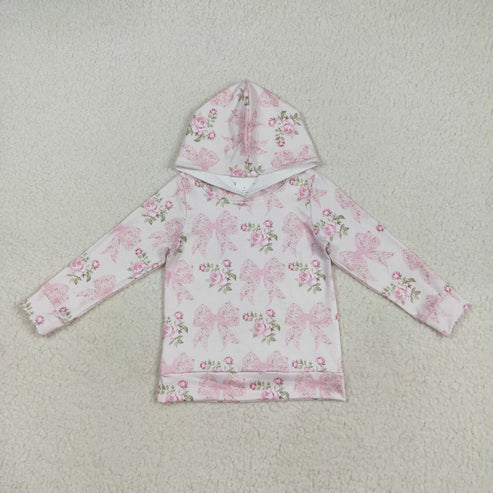 7.24 GT1058 Baby Girls Long Sleeves Pink Floral Bows Hoodies Top