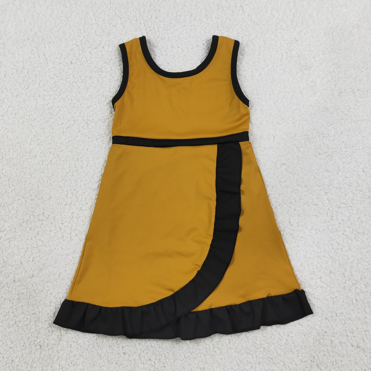 GSD4134 Kids Clothing Baby Girls Gold Black Sleeveless Yoga Active Short Knee Length Dress