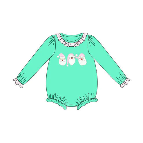 7.11 LR2411 Baby Girls Green Long Sleeves Santa Ruffle Rompers Preorder