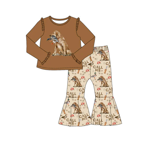 7.16 GLP2021 Baby Girls Call Me Dog Hunting Shirt Bell Pants Clothes Sets Preorder