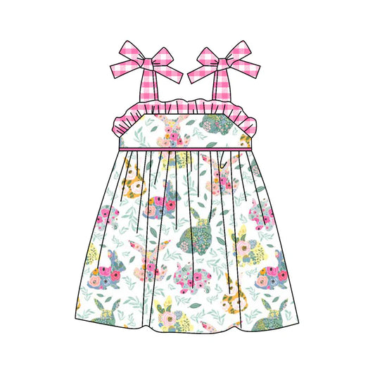 7.22 GSD1460 Baby Girls Easter Rabbits Flowers Straps Knee Length Dresses Preorder