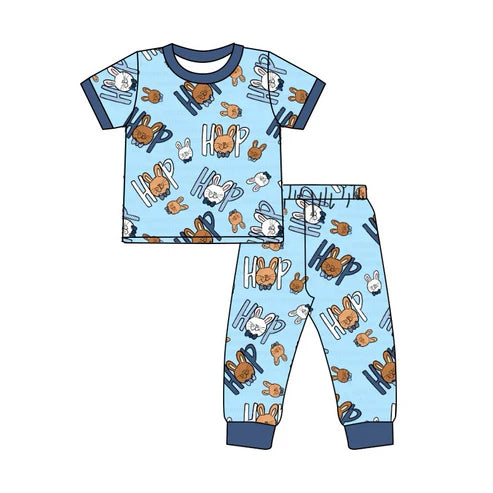7.18 BSPO0496 Baby Boys Easter Rabbit Blue Top Pants Pajamas Clothes Sets Preorder