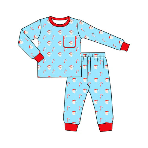 7.10 BLP1167 Baby Boys Long Sleeves Santa Candy Cane Pocket Top Pant Pajamas Set Preorder