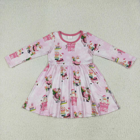 7.24 GLD0354 Baby Girls Christmas Pink Santa Present Knee Length Dress