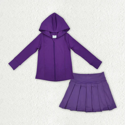 7.24 GT0807+GLK0086 Baby Girls Purple Long Sleeves Zipper Hoodies Top Skort Yoga Set