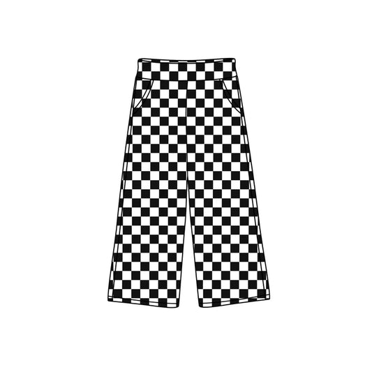 7.22 P0693 Baby Girls Black Checkered Bottoms Pockets Pants Preorder