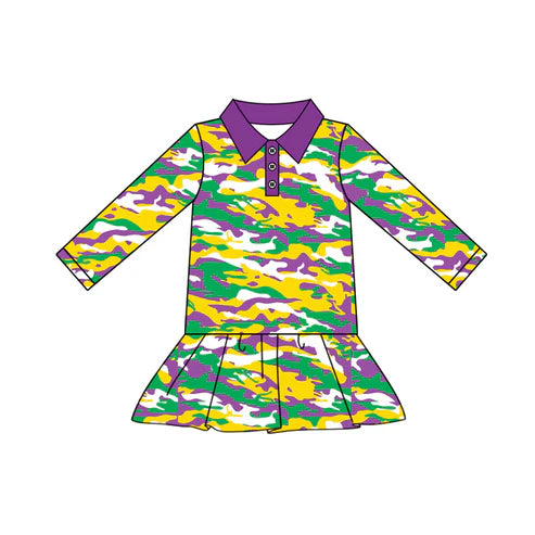 7.19 GLD0959 Baby Girls Mardi Gras Purple Camo Knee Length Dresses Preorder