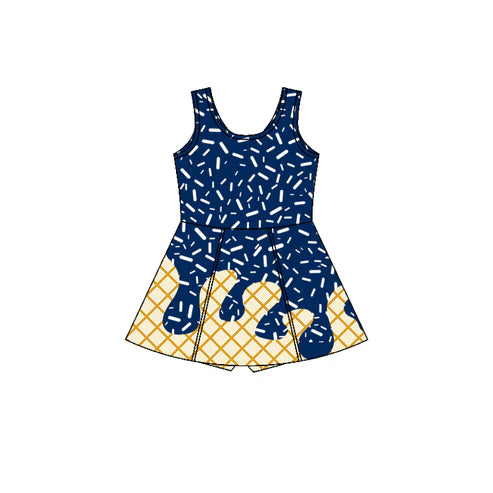 7.11  GSD2753 Baby Girls Hot Blue Sleeveless Shorts Team Yoga Active Knee Length Dresses Preorder