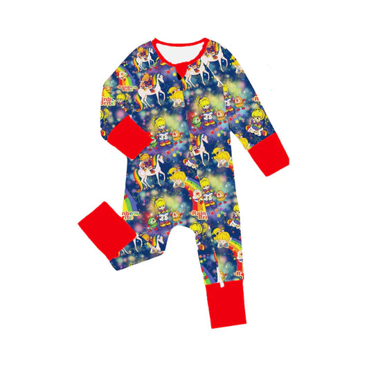 7.21 LR2084 Baby Infant Girls Rainbow Unicorn Zip Long Sleeve Rompers preorder
