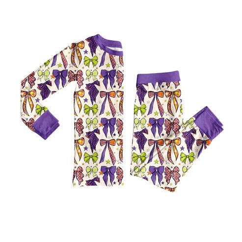 7.11 GLP2566 Baby Girls Long Sleeves Purple Bows Stars Plaid Top Pant Pajamas Set Preorder
