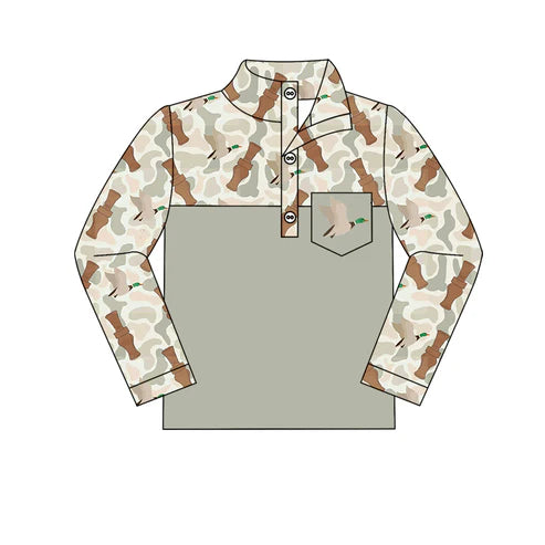 7.19 BT1027 Baby Boys Camo Grey Duck Call Pullovers Tops Shirts Preorder