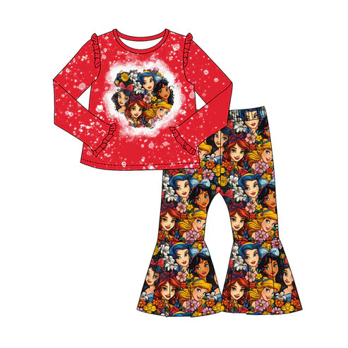 7.18 GLP2102 Baby Girls Flowers Princess Fall Top Bell Pants Clothes Sets Preorder