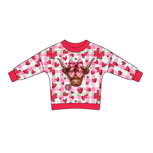7.23 GT0853 Baby Girls Valentines Highland Cow Hearts Tee Shirts Tops Preorder