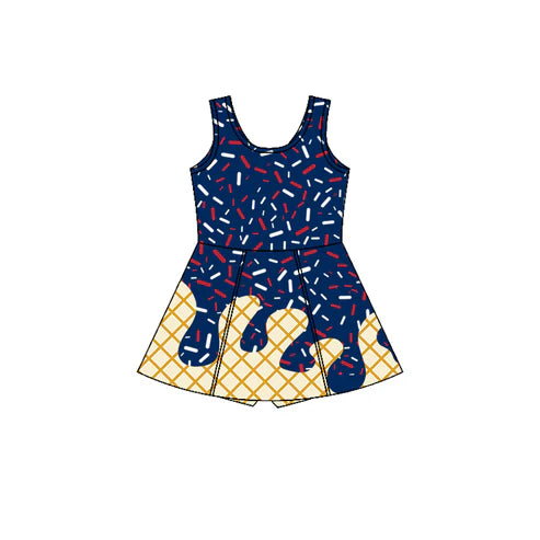 7.11 GSD2755 Baby Girls Red Blue Sleeveless Shorts Team Yoga Active Knee Length Dresses Preorder