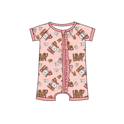 7.19 SR2015 Baby Infant Girls Easter Rabbit Pink Zip Rompers preorder