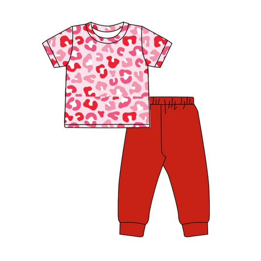 7.22 GSPO1745 Baby Girls Valentines Pink Leopard Shirt Pants Clothes Sets Preorder