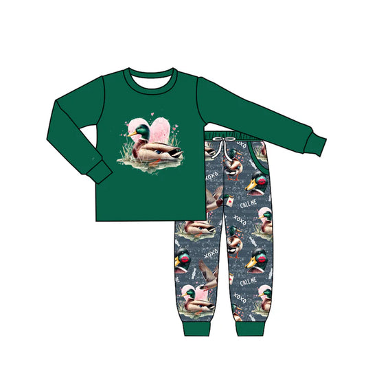 7.23 BLP1037 Baby Boys Valentines Duck Hearts Shirt Pants Clothes Sets Preorder
