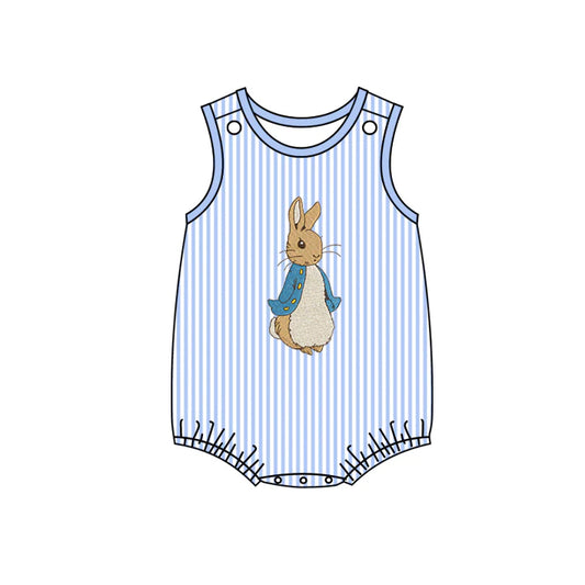 7.22 SR2042 Baby Infant Boys Easter Blue Stripes Bunny Sleeveless Rompers preorder