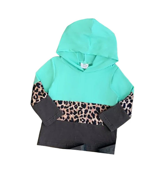 7.22 GT0846 Baby Girls Green Leopard Long Sleeve Hooded Tops Preorder
